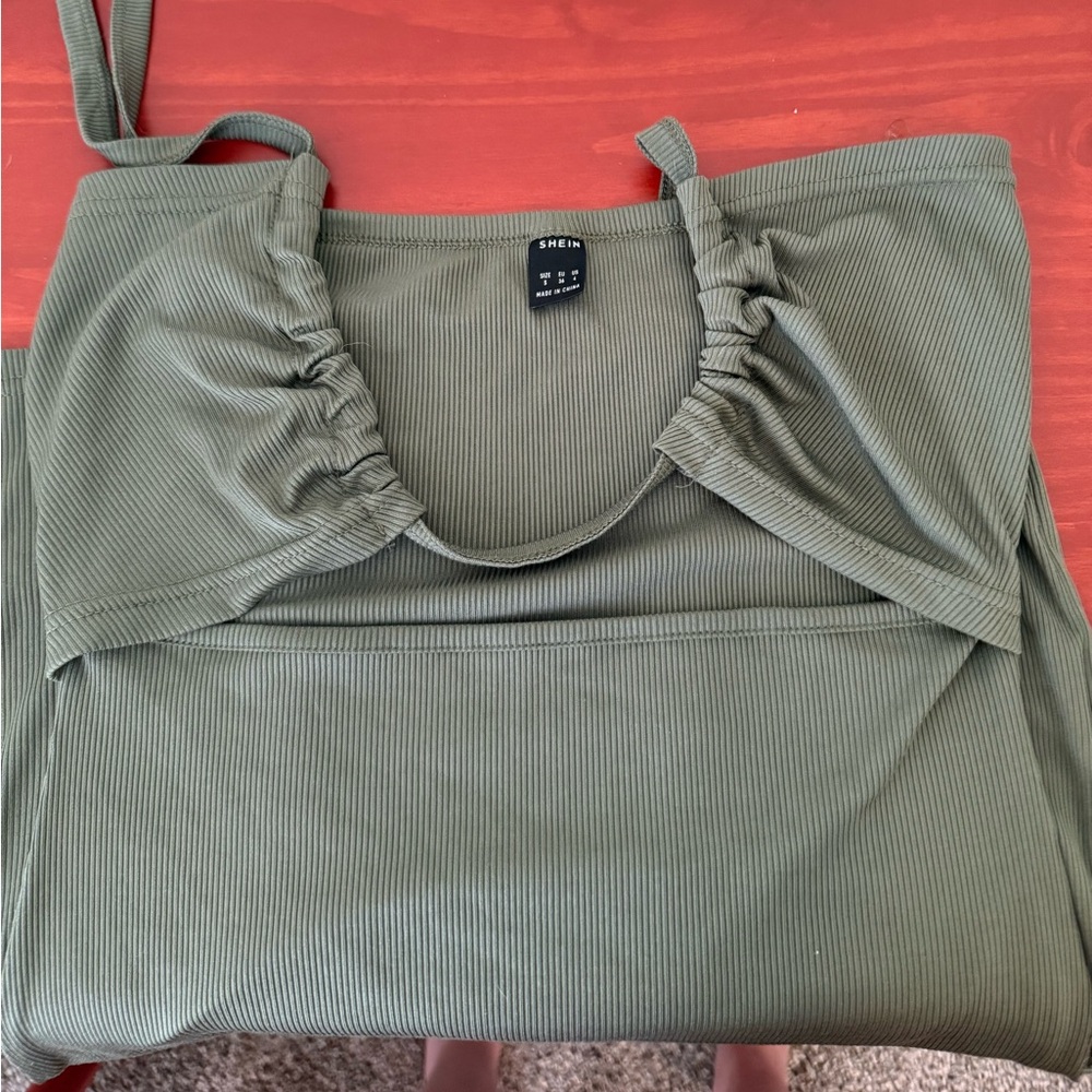 Olive Ribbed Cut Out Dress